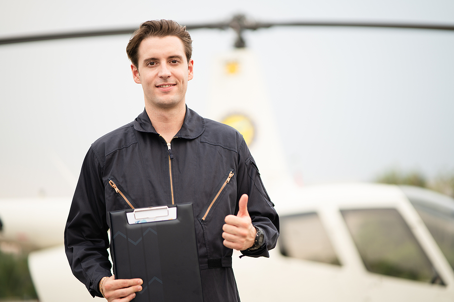 Young man taking helicopter pilot training courses